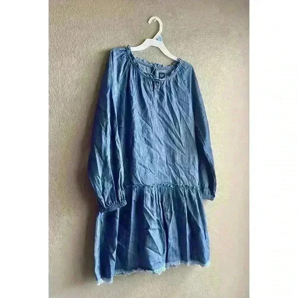 Gap Long-Sleeve Tiered All-Day Jean Dress for Girls Size XXL - Picture 2 of 7